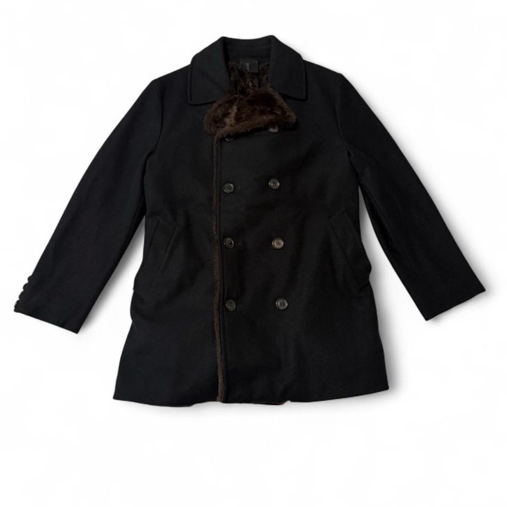 Men’s Vintage Classic Orlando Wool Pea Coat Double Breasted with Brown Faux Fur